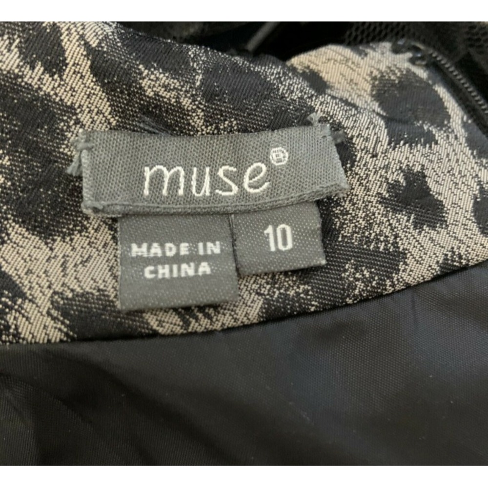 Muse Womens Party Dress Size 10 Lined Animal Print Pleated Sleeveless Back Tie - Picture 4 of 10